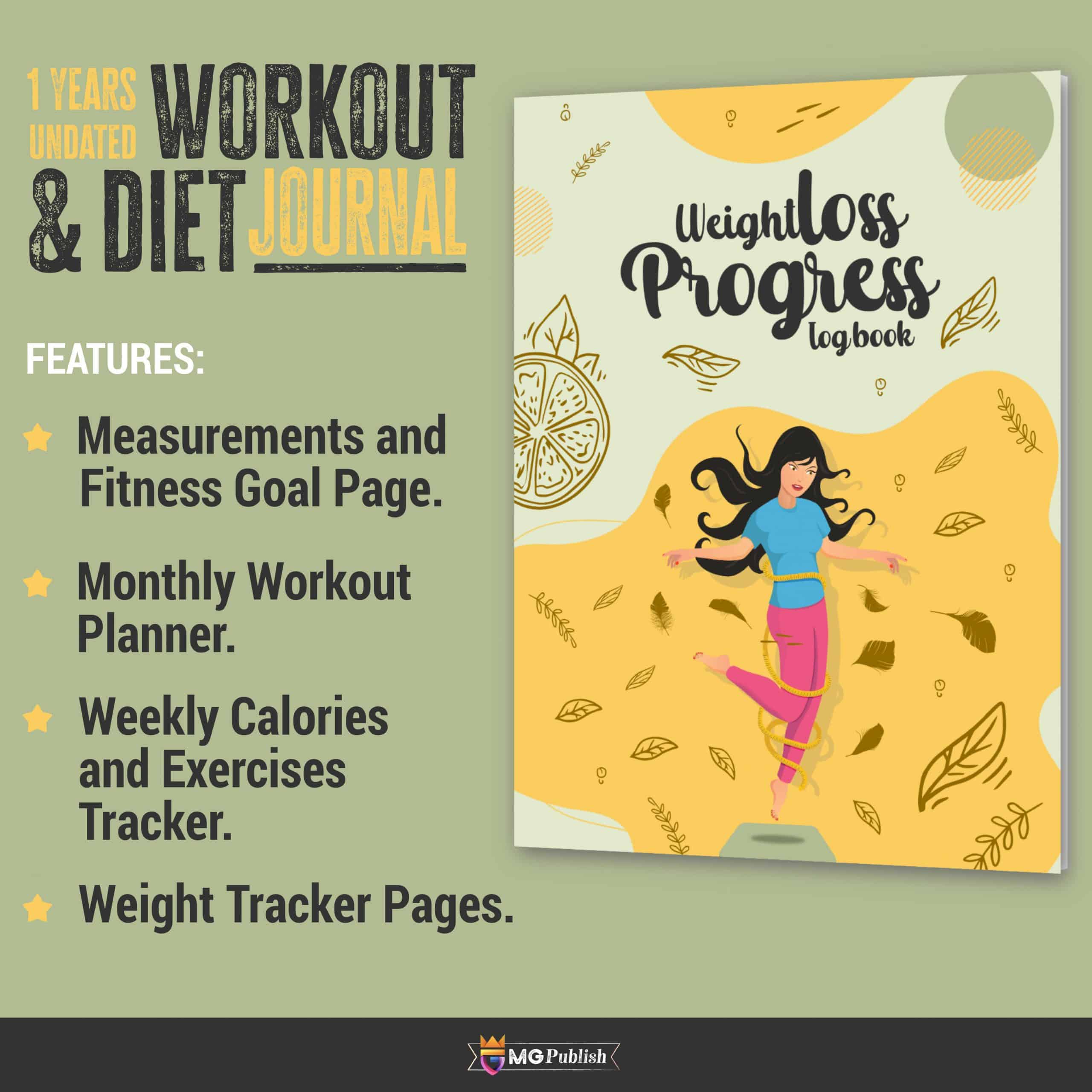 1 Year Undated Diet and Workout Journal - MG Publish
