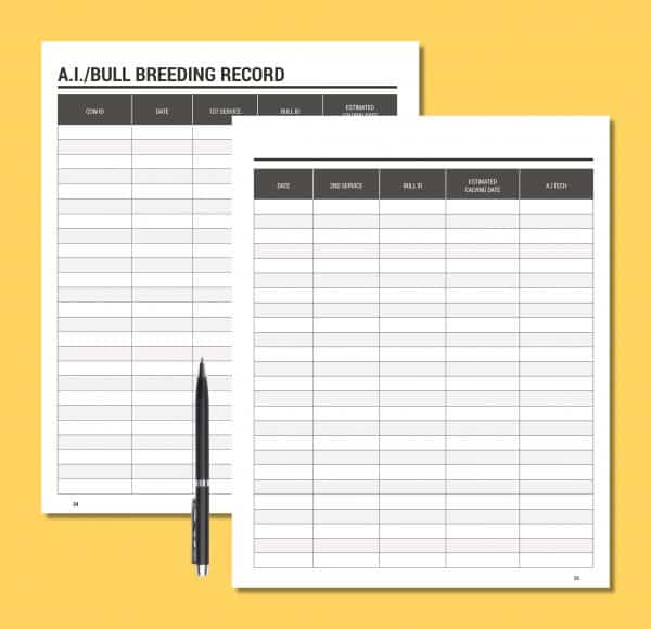 Cattle Breeding, Calving, and Livestock Record Keeping Book